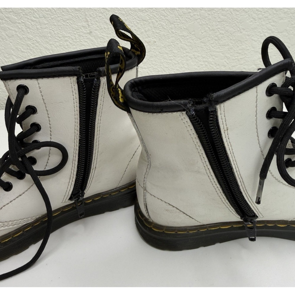 Dr. Martens Kids 1460 J White Leather Combat Side Zip Boots Size US 2 - Picture 5 of 9